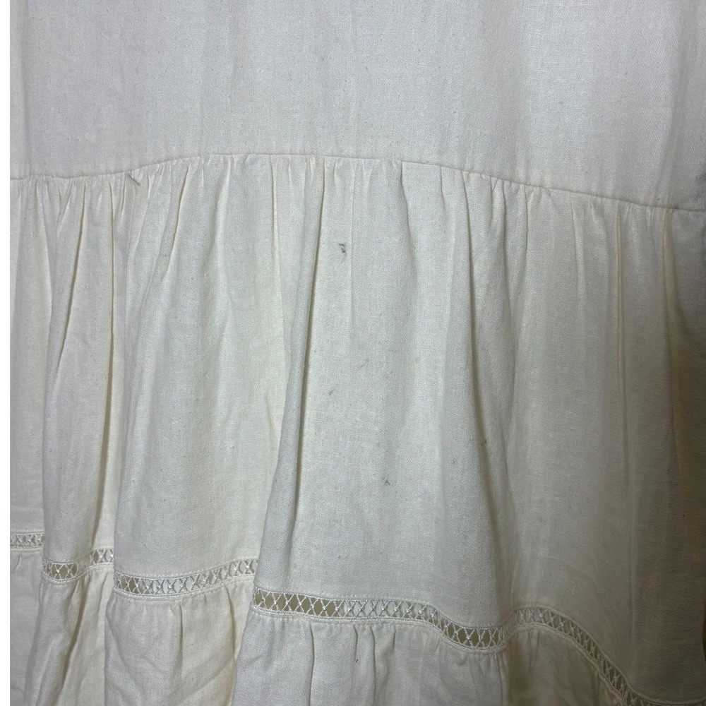 TAYLOR Off White Linen Blend Tiered Babydoll Mini Dress Ladder Lace Cream Sz 14 - Picture 14 of 15